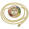 Oro Laminado Pendant Necklace, Gold Filled Style Initials Design, with Multicolor Cubic Zirconia, Polished, Golden Finish, 04.210.0013.1.20 (02 MM Thickness, 20 Inches Length)
