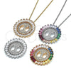 Oro Laminado Pendant Necklace, Gold Filled Style Initials Design, with Multicolor Cubic Zirconia, Polished, Golden Finish, 04.210.0013.1.20 (02 MM Thickness, 20 Inches Length)