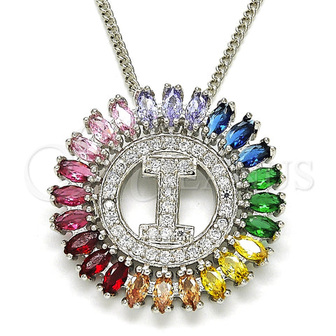 Rhodium Plated Pendant Necklace, Infinite Design, with Multicolor Cubic Zirconia, Polished, Rhodium Finish, 04.210.0013.3.20