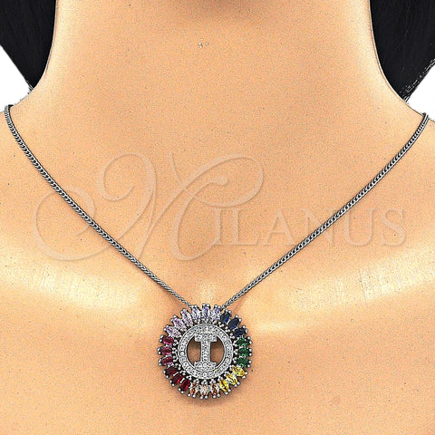 Rhodium Plated Pendant Necklace, Infinite Design, with Multicolor Cubic Zirconia, Polished, Rhodium Finish, 04.210.0013.3.20 (02 MM Thickness, 20 Inches Length)