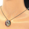 Oro Laminado Pendant Necklace, Gold Filled Style Initials Design, with Multicolor Cubic Zirconia, Polished, Golden Finish, 04.210.0014.1.20 (02 MM Thickness, 20 Inches Length)