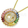 Oro Laminado Pendant Necklace, Gold Filled Style Initials Design, with Multicolor Cubic Zirconia, Polished, Golden Finish, 04.210.0014.1.20 (02 MM Thickness, 20 Inches Length)