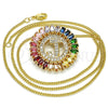 Oro Laminado Pendant Necklace, Gold Filled Style Initials Design, with Multicolor Cubic Zirconia, Polished, Golden Finish, 04.210.0014.1.20 (02 MM Thickness, 20 Inches Length)