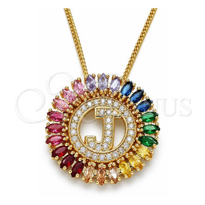 Oro Laminado Pendant Necklace, Gold Filled Style Initials Design, with Multicolor Cubic Zirconia, Polished, Golden Finish, 04.210.0014.1.20 (02 MM Thickness, 20 Inches Length)