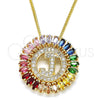 Oro Laminado Pendant Necklace, Gold Filled Style Initials Design, with Multicolor Cubic Zirconia, Polished, Golden Finish, 04.210.0014.1.20 (02 MM Thickness, 20 Inches Length)