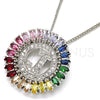 Rhodium Plated Pendant Necklace, Initials Design, with Multicolor Cubic Zirconia, Polished, Rhodium Finish, 04.210.0014.3.20
