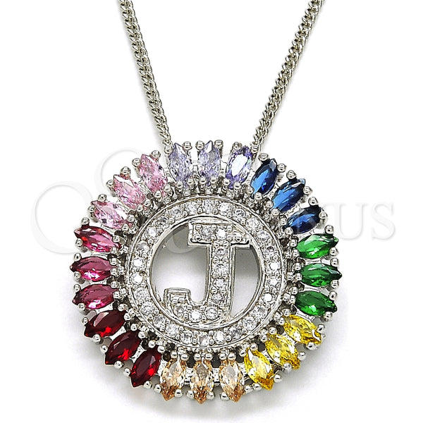 Rhodium Plated Pendant Necklace, Initials Design, with Multicolor Cubic Zirconia, Polished, Rhodium Finish, 04.210.0014.3.20
