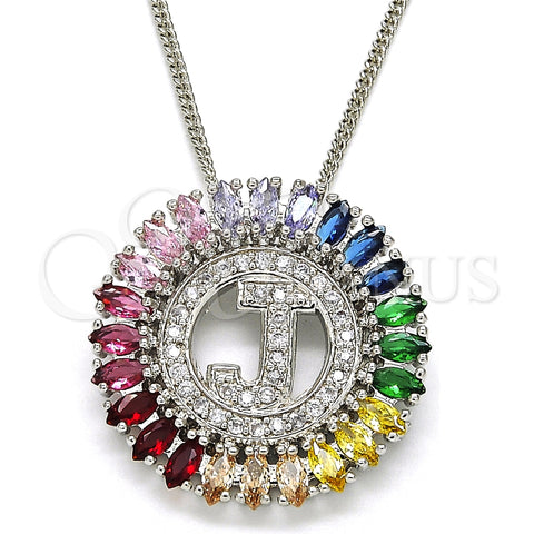 Rhodium Plated Pendant Necklace, Initials Design, with Multicolor Cubic Zirconia, Polished, Rhodium Finish, 04.210.0014.3.20