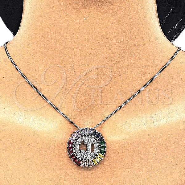 White Gold Filled Necklace — Pendant Necklace Initials Design with Multicolor Cubic Zirconia — alternate product view — SKU 126455 | Oro Laminado Blanco collar — Pendant Necklace Initials diseño with Multicolor Cubic Zirconia — SKU 126455