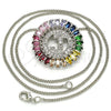 Rhodium Gold Filled Pendant Necklace, Initials Design, with Multicolor Cubic Zirconia, Polished, Rhodium Finish, 04.210.0014.3.20 (02 MM Thickness, 20 Inches Length)