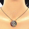 Oro Laminado Pendant Necklace, Gold Filled Style Initials Design, with Multicolor Cubic Zirconia, Polished, Golden Finish, 04.210.0015.1.20 (02 MM Thickness, 20 Inches Length)
