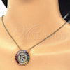 Oro Laminado Pendant Necklace, Gold Filled Style Initials Design, with Multicolor Cubic Zirconia, Polished, Golden Finish, 04.210.0015.1.20 (02 MM Thickness, 20 Inches Length)