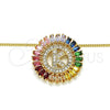 Oro Laminado Pendant Necklace, Gold Filled Style Initials Design, with Multicolor Cubic Zirconia, Polished, Golden Finish, 04.210.0015.1.20 (02 MM Thickness, 20 Inches Length)