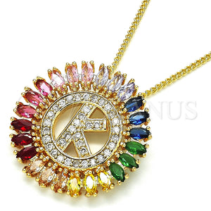 Gold Filled Necklace — Pendant Necklace Initials Design with Multicolor Cubic Zirconia — main product view — SKU 126457 | Oro Laminado collar — Pendant Necklace Initials diseño with Multicolor Cubic Zirconia — SKU 126457