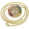 Oro Laminado Pendant Necklace, Gold Filled Style Initials Design, with Multicolor Cubic Zirconia, Polished, Golden Finish, 04.210.0015.1.20 (02 MM Thickness, 20 Inches Length)