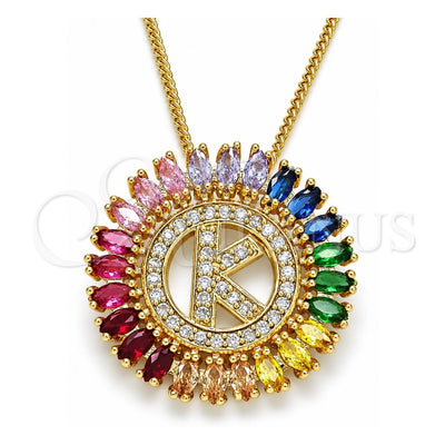 Oro Laminado Pendant Necklace, Gold Filled Style Initials Design, with Multicolor Cubic Zirconia, Polished, Golden Finish, 04.210.0015.1.20 (02 MM Thickness, 20 Inches Length)