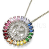 Rhodium Plated Pendant Necklace, Initials Design, with Multicolor Cubic Zirconia, Polished, Rhodium Finish, 04.210.0015.3.20