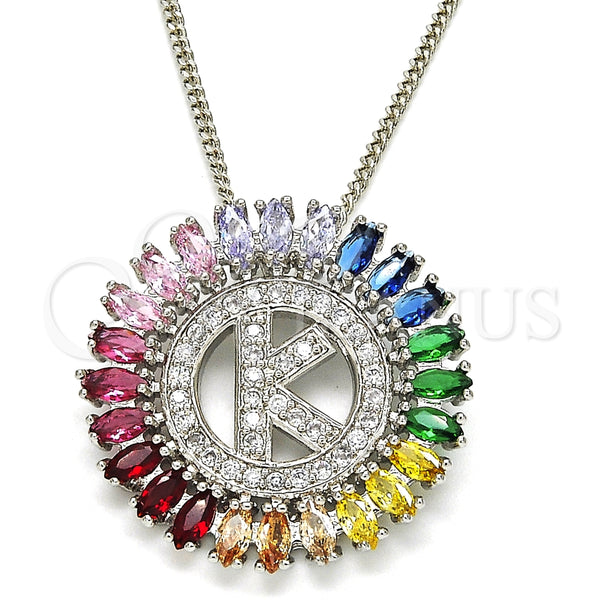 Rhodium Plated Pendant Necklace, Initials Design, with Multicolor Cubic Zirconia, Polished, Rhodium Finish, 04.210.0015.3.20