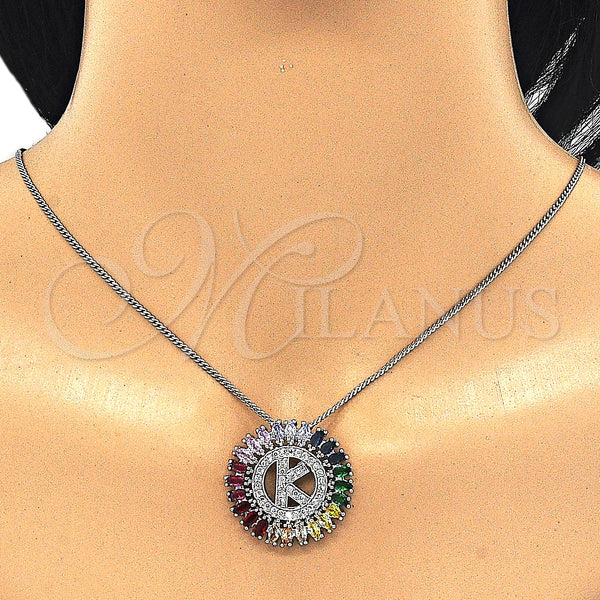White Gold Filled Necklace — Pendant Necklace Initials Design with Multicolor Cubic Zirconia — alternate product view — SKU 126459 | Oro Laminado Blanco collar — Pendant Necklace Initials diseño with Multicolor Cubic Zirconia — SKU 126459