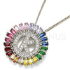 Rhodium Gold Filled Pendant Necklace, Initials Design, with Multicolor Cubic Zirconia, Polished, Rhodium Finish, 04.210.0015.3.20 (02 MM Thickness, 20 Inches Length)