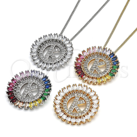 Rhodium Plated Pendant Necklace, Initials Design, with Multicolor Cubic Zirconia, Polished, Rhodium Finish, 04.210.0015.3.20 (02 MM Thickness, 20 Inches Length)