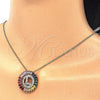 Oro Laminado Pendant Necklace, Gold Filled Style Initials Design, with Multicolor Cubic Zirconia, Polished, Golden Finish, 04.210.0016.1.20 (02 MM Thickness, 20 Inches Length)
