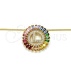Oro Laminado Pendant Necklace, Gold Filled Style Initials Design, with Multicolor Cubic Zirconia, Polished, Golden Finish, 04.210.0016.1.20 (02 MM Thickness, 20 Inches Length)
