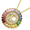 Oro Laminado Pendant Necklace, Gold Filled Style Initials Design, with Multicolor Cubic Zirconia, Polished, Golden Finish, 04.210.0016.1.20 (02 MM Thickness, 20 Inches Length)
