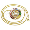 Oro Laminado Pendant Necklace, Gold Filled Style Initials Design, with Multicolor Cubic Zirconia, Polished, Golden Finish, 04.210.0016.1.20 (02 MM Thickness, 20 Inches Length)