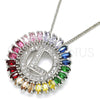 Rhodium Plated Pendant Necklace, Initials Design, with Multicolor Cubic Zirconia, Polished, Rhodium Finish, 04.210.0016.3.20