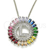 Rhodium Gold Filled Pendant Necklace, Initials Design, with Multicolor Cubic Zirconia, Polished, Rhodium Finish, 04.210.0016.3.20 (02 MM Thickness, 20 Inches Length)