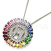 Rhodium Plated Pendant Necklace, Initials Design, with Multicolor Cubic Zirconia, Polished, Rhodium Finish, 04.210.0017.3.20
