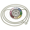 Rhodium Plated Pendant Necklace, Initials Design, with Multicolor Cubic Zirconia, Polished, Rhodium Finish, 04.210.0017.3.20