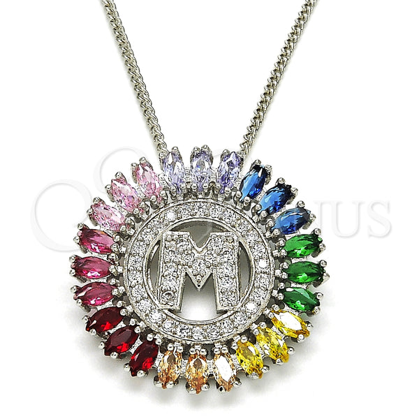 Rhodium Plated Pendant Necklace, Initials Design, with Multicolor Cubic Zirconia, Polished, Rhodium Finish, 04.210.0017.3.20