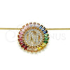 Oro Laminado Pendant Necklace, Gold Filled Style Initials Design, with Multicolor Cubic Zirconia, Polished, Golden Finish, 04.210.0018.1.20 (02 MM Thickness, 20 Inches Length)