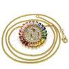 Oro Laminado Pendant Necklace, Gold Filled Style Initials Design, with Multicolor Cubic Zirconia, Polished, Golden Finish, 04.210.0018.1.20 (02 MM Thickness, 20 Inches Length)