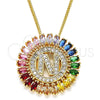 Oro Laminado Pendant Necklace, Gold Filled Style Initials Design, with Multicolor Cubic Zirconia, Polished, Golden Finish, 04.210.0018.1.20 (02 MM Thickness, 20 Inches Length)