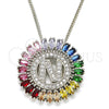 Rhodium Plated Pendant Necklace, Initials Design, with Multicolor Cubic Zirconia, Polished, Rhodium Finish, 04.210.0018.3.20