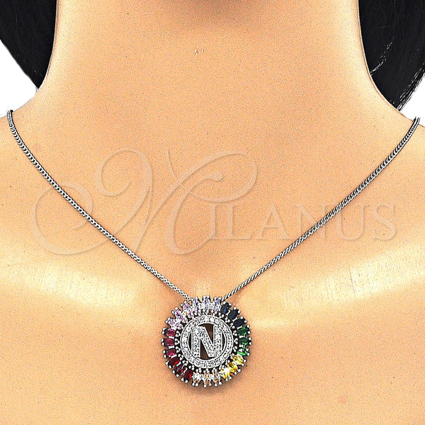 White Gold Filled Necklace — Pendant Necklace Initials Design with Multicolor Cubic Zirconia — alternate product view — SKU 126471 | Oro Laminado Blanco collar — Pendant Necklace Initials diseño with Multicolor Cubic Zirconia — SKU 126471