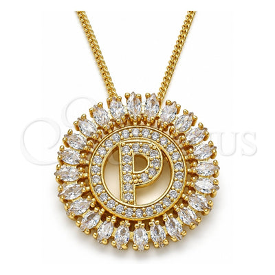 Oro Laminado Pendant Necklace, Gold Filled Style Initials Design, with White Cubic Zirconia, Polished, Golden Finish, 04.210.0019.20 (02 MM Thickness, 20 Inches Length)