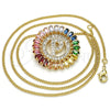 Oro Laminado Pendant Necklace, Gold Filled Style Initials Design, with Multicolor Cubic Zirconia, Polished, Golden Finish, 04.210.0019.1.20 (02 MM Thickness, 20 Inches Length)