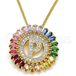 Gold Filled Necklace — Pendant Necklace Initials Design with Multicolor Cubic Zirconia — main product view — SKU 126506 | Oro Laminado collar — Pendant Necklace Initials diseño with Multicolor Cubic Zirconia — SKU 126506