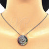 Rhodium Plated Pendant Necklace, Initials Design, with Multicolor Cubic Zirconia, Polished, Rhodium Finish, 04.210.0019.3.20
