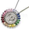 Rhodium Plated Pendant Necklace, Initials Design, with Multicolor Cubic Zirconia, Polished, Rhodium Finish, 04.210.0019.3.20