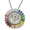 Rhodium Plated Pendant Necklace, Initials Design, with Multicolor Cubic Zirconia, Polished, Rhodium Finish, 04.210.0019.3.20