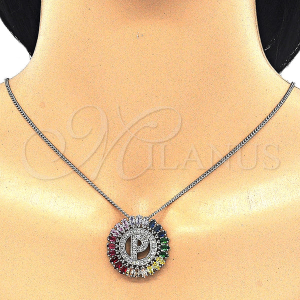 White Gold Filled Necklace — Pendant Necklace Initials Design with Multicolor Cubic Zirconia — alternate product view — SKU 126508 | Oro Laminado Blanco collar — Pendant Necklace Initials diseño with Multicolor Cubic Zirconia — SKU 126508