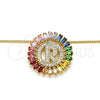Oro Laminado Pendant Necklace, Gold Filled Style Initials Design, with Multicolor Cubic Zirconia, Polished, Golden Finish, 04.210.0020.1.20 (02 MM Thickness, 20 Inches Length)
