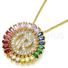 Oro Laminado Pendant Necklace, Gold Filled Style Initials Design, with Multicolor Cubic Zirconia, Polished, Golden Finish, 04.210.0020.1.20 (02 MM Thickness, 20 Inches Length)