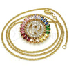 Oro Laminado Pendant Necklace, Gold Filled Style Initials Design, with Multicolor Cubic Zirconia, Polished, Golden Finish, 04.210.0020.1.20 (02 MM Thickness, 20 Inches Length)