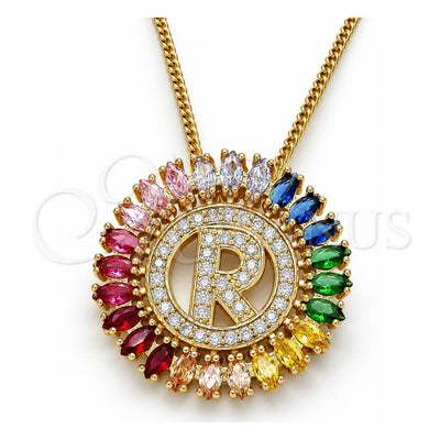 Oro Laminado Pendant Necklace, Gold Filled Style Initials Design, with Multicolor Cubic Zirconia, Polished, Golden Finish, 04.210.0020.1.20 (02 MM Thickness, 20 Inches Length)